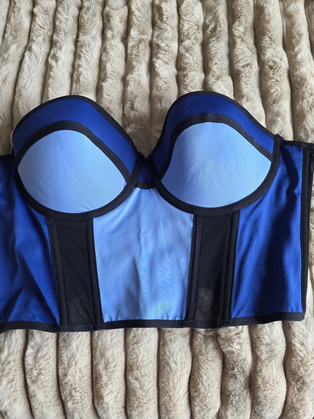 bebe Blue and Black Longline Strapless Bustier Bra